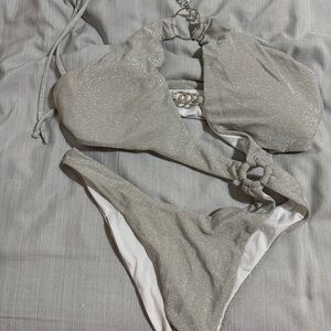 Silver Glitter Halter Bikini